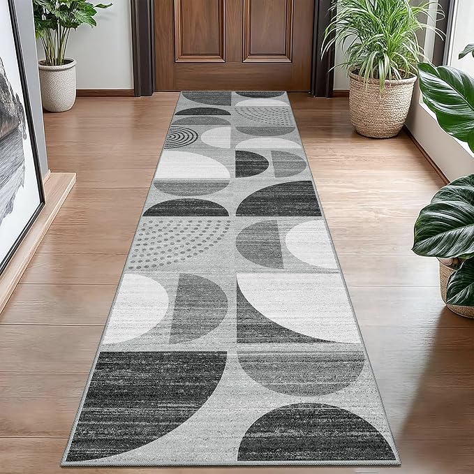 Runner Rug Washable,2x8 Area Rugs Non Slip Modern Abstract Boho | Long Throw Carpet for Hallways Kitchen Bedroom Entryway Bathroom Laundry Soft Low Pile Floor Indoor Bohemian Black and Grey