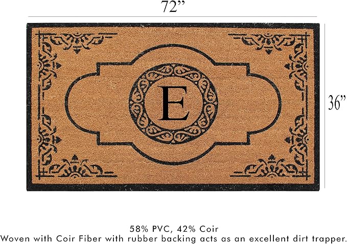 A1 Home Collections First Impression Hand Crafted Abrilina Entry Coir Monogrammed Double Doormat, 72" L x 36" W, X-Large