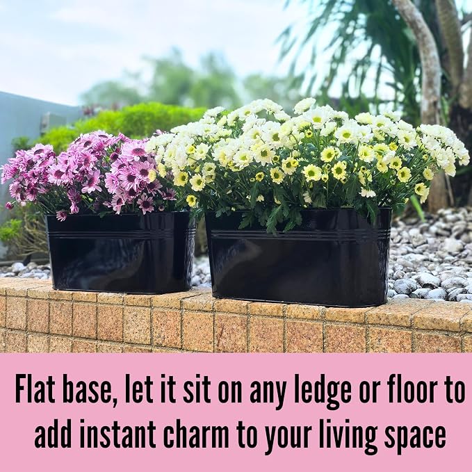 LaLaGreen Rail Planter (17 Inch, 3 Pack) Black Fence Garden Decorations Style Railing Flower Boxes Patio Decor Apartment Balcony Outdoor Hanging Metal Plants Planters Pots Holder Hooks