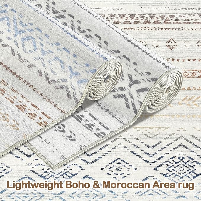 Tortania Area Rug Living Room Rugs- 10x13 Washable Large Soft Neutral Boho Moroccan Bohemian Farmhouse Rug Indoor Floor Carpet for Bedroom Under Dining Table Home Office Decor - Multicolor