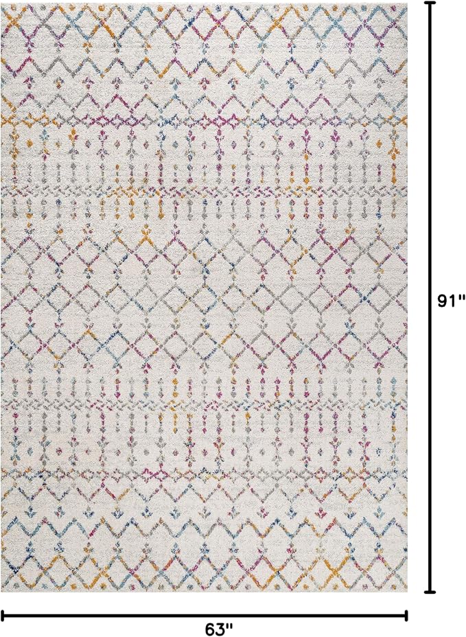 JONATHAN Y Boho Vintage Diamond Ivory/Multi Indoor Area Rug 5X8 ft, Moroccan Hype for Living Room, Bedroom, Kitchen, Office, Easy-Cleaning, High Traffic, Pet-Friendly, Non-Shedding (MOH101E-5)