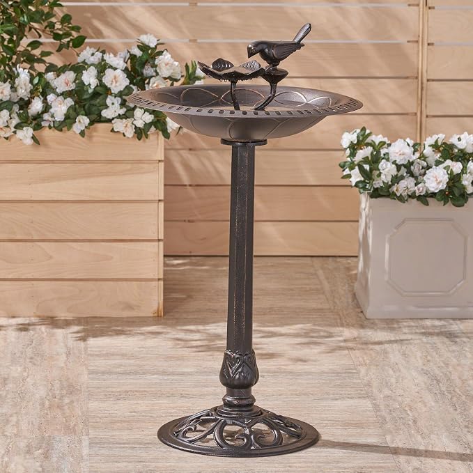 Christopher Knight Home Anessa Outdoor Aluminum and Iron Bird Bath, Shiny Copper