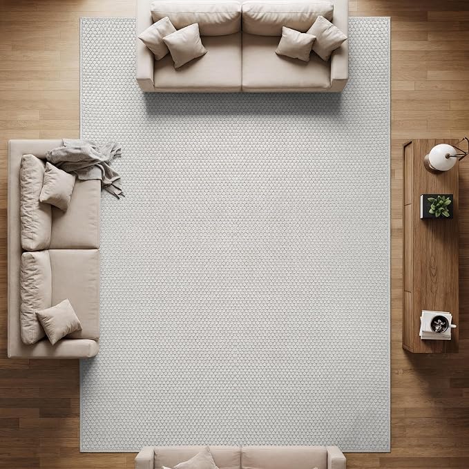 CAMILSON Easy Jute Rug 6x9, Indoor Outdoor Off-White Farmhouse Area Rugs for Living Room Patio and Kitchen Rug, Solid Woven Design, Easy-Cleaning, Washable Outside Carpet Alfombras (6 x 9)