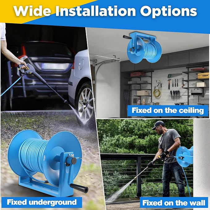 RIDGE WASHER Pressure Washer Hose Reel 180FT x 3/8" | Heavy Duty, High Capacity, 4000 PSI, 3/8" Whip Hose, Manual Crank