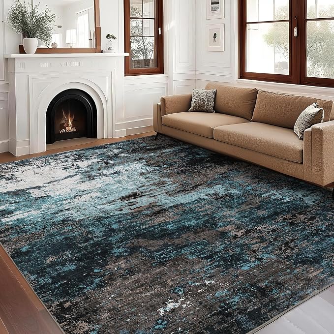 GarveeHome Abstract Area Rugs 5x7 Ultra-Soft Modern Indoor Blue Green | Non-Slip Backing, Stain-Resistant Low Pile Floor Cover, Colorful Indoor Mat, Bedroom, Kitchen, Laundry
