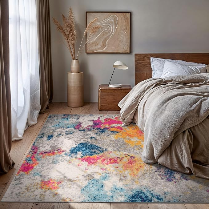 Rugshop Modern Abstract Living Room Non-Shedding Area Rug Multi 5' x 7' | Rectangular, Size 5' x 7', Bedroom, Dining Room, Home Office, Kitchen, Entryway, Hallway, Nursery, Kids Room, Guest Room