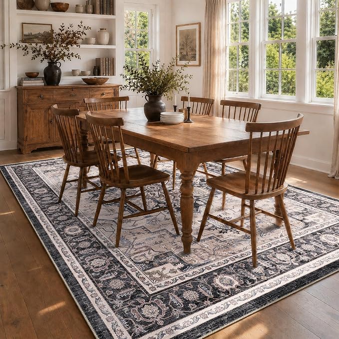 5x7 Area Rug for Living Room Soft Washable Vintage Boho Area Rug | Non-Slip Retro Print Low Pile Stain Resistant Soft Washable Distressed Indoor Rug for Bedroom Dining Room Nursery Office