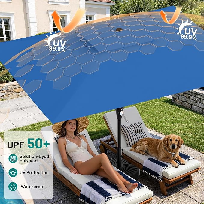 AreShark 8'x10' 2 Tiers Rectangular Patio Umbrella - Outdoor Umbrella Waterproof UV Protection, Market Table Umbrella w/Crank for Pool, Backyard, Deck(Royal Blue)