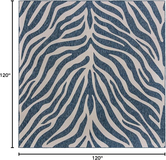 Unique Loom Outdoor Safari Collection Area Rug - Tsavo (10' Square, Blue/ Ivory)