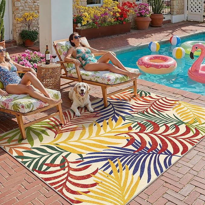 5x8 Indoor Outdoor Area Rug Washable Patio Rug Multicolored Non Slip Non Shedding Waterproof Carpet for Living Room Bedroom Backyard Porch Camping RV Balcony Poolside