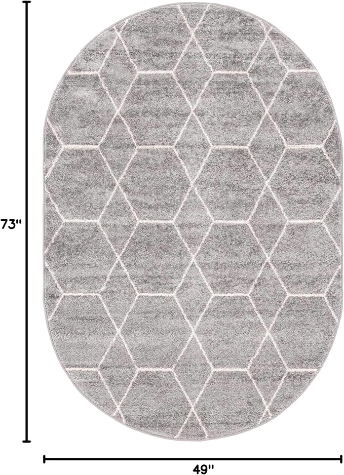 Unique Loom Trellis Frieze Collection Area Rug - Geometric (4' x 6' Oval, Light Gray/ Ivory)