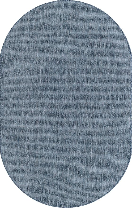 Unique Loom Collection Casual Transitional Solid Heathered Indoor/Outdoor Flatweave Area Rug (5' 3" x 8' Oval, Blue/Navy Blue)