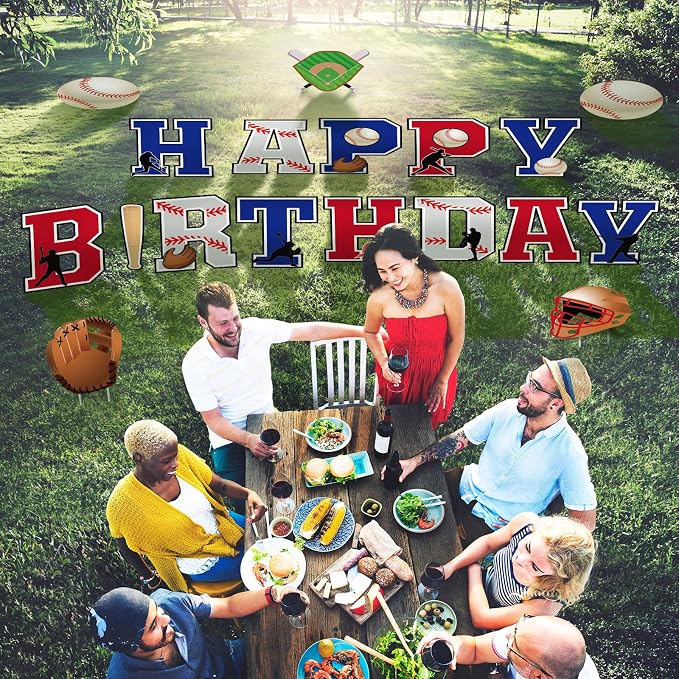 Menkxi 18 Pcs Happy Birthday Yard Signs with Stakes Decorations Themed Party Decorations Ball Birthday Outdoor Lawn Signs for Outdoor Sport Party Supplies(Baseball)