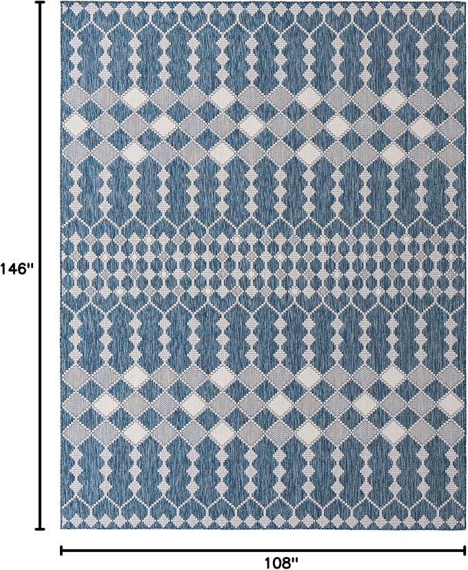 Unique Loom Outdoor Trellis Collection Area Rug - Traliccio (9' x 12' 2" Rectangle, Blue/ Ivory)