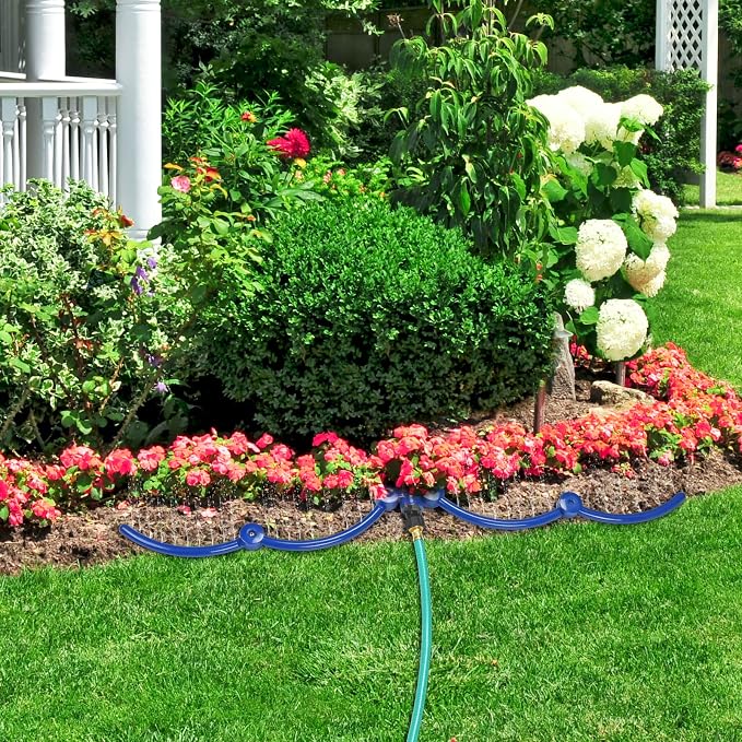 ZZM 360°Tree Water System Tree Watering Ring Circle Sprinkler and Irrigation System Targeted Water with Y Hose Splitter for New Tree Outdoor Plants Raised Garden Beds Shrubs (Small)