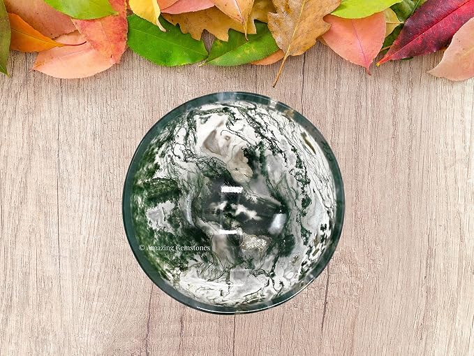 Moss Agate Crystal Bowl - 2 Inch Decorative Bowls for Room and Home Decor - Gemstone Healing Crystals for Elegant Display, Positive Energy Balance and Gift