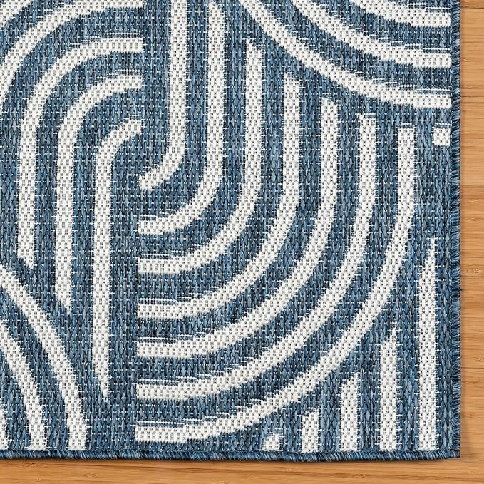 Gertmenian Indoor Outdoor Modern Area Rug - 6x9 Medium, Fade Resistant, Ideal for High Traffic in Living Room, Bedroom, Patio - Geometric, Dk. Blue, 25526