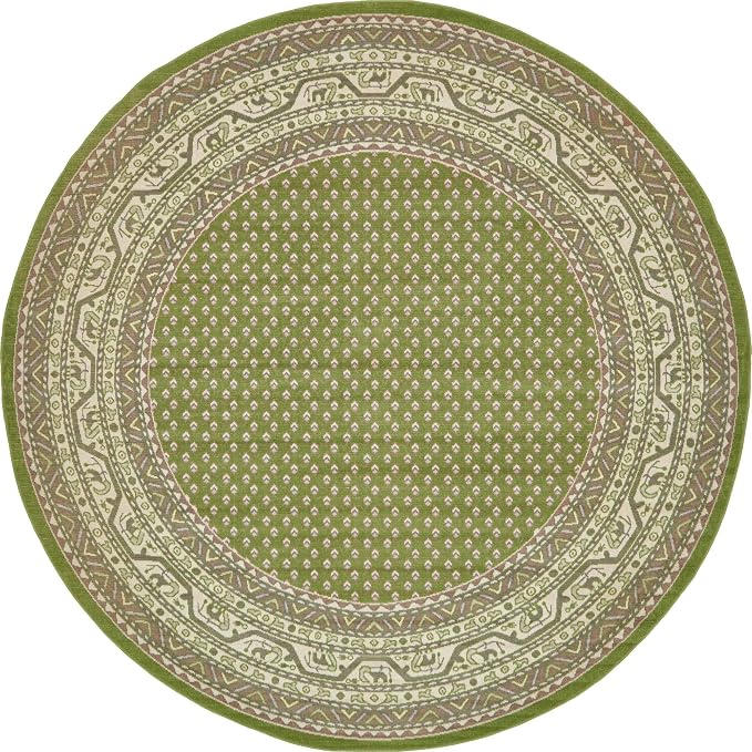 Unique Loom Williamsburg Collection Traditional Border with Dotted Center Area Rug, Round 8' 0" x 8' 0", Green/Beige