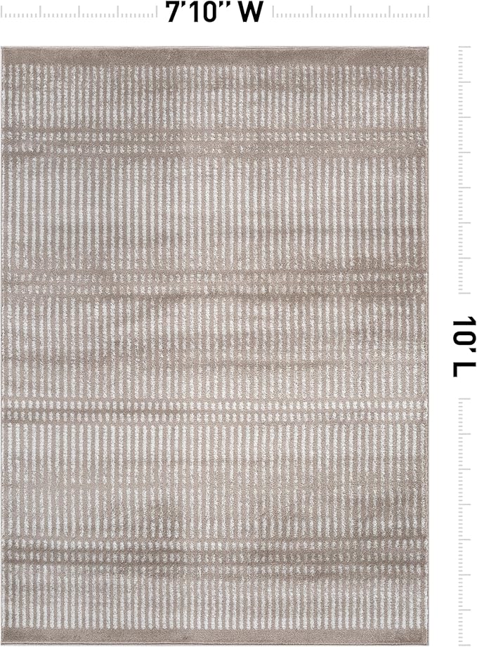 Rugshop Contemporary Stripe Lines High Traffic Area Rug Beige 7'10" x 10' | Rectangular, Size 7'10" x 10', Living Room, Bedroom, Dining Room, Home Office, Kitchen, Entryway, Hallway, Nursery, Kids Room