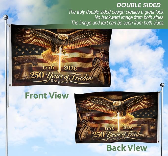 250 Anniversary Usa Flag With Brass Grommets, 4th Of July Decorations Outdoor, Front & Back Printed, Flags For Outside 3x5, American Flag With Eagle, 250th Anniversary Usa Commemorative Flags 5