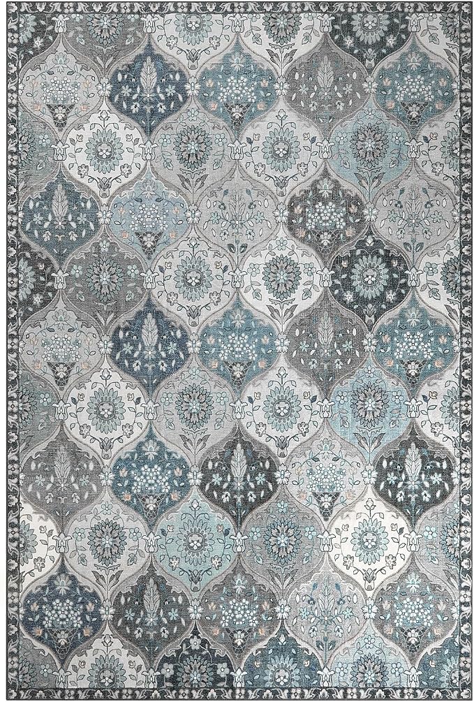 Lahome Moroccan Washable Area Rug 6x9, Large Soft Living Room Bedroom Rugs | Ultra-Thin Oriental Trellis Distressed Non Shedding Throw Carpet for Dining Room Office Elise, Blue