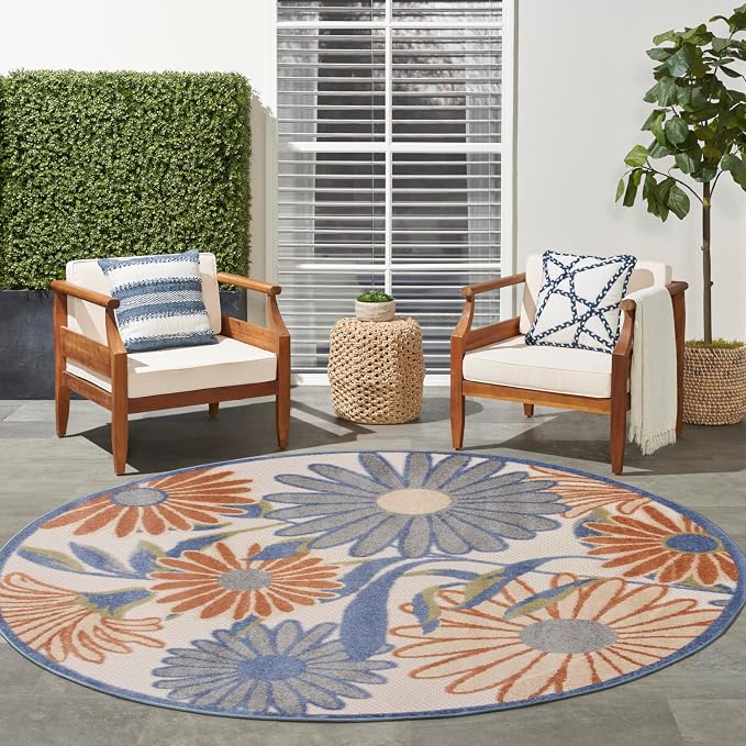 Nourison Home Aloha Beige Multicolor 5'3" x Round Area Rug - Easy Clean, Non Shedding, Bed Room, Living Room, Dining Room, Kitchen (5' x Round)