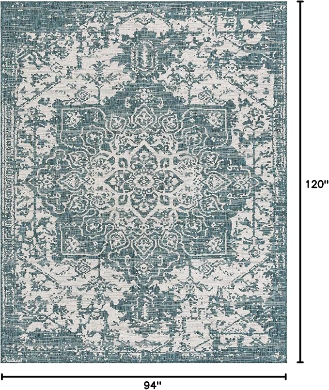 Unique Loom Jill Zarin Outdoor Collection Area Rug - Dubai (7' 10" x 10' Rectangle, Teal/ Ivory)