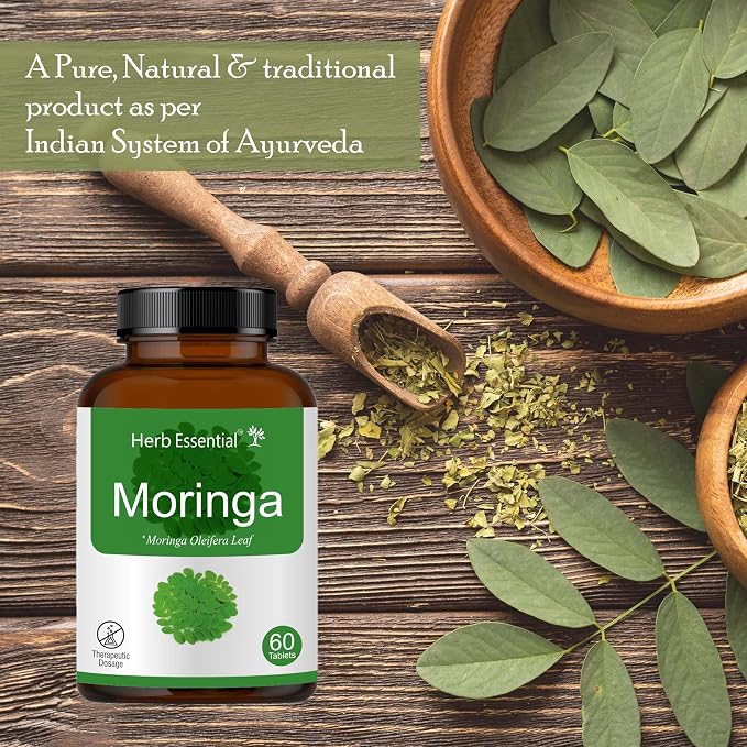 Herb Essential Organic Moringa Leaf Tablets 60 Tablets (500mg), Non-GMO and Gluten Free Supplemen, Uncoated Malunggay Herbal Supplement, Complete Green Superfood