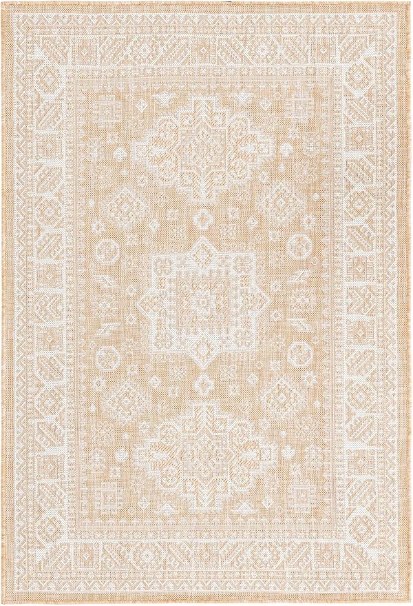 Unique Loom Outdoor Aztec Collection Area Rug - Chalca (4' 1" x 6' 1" Rectangle, Natural/ Ivory)
