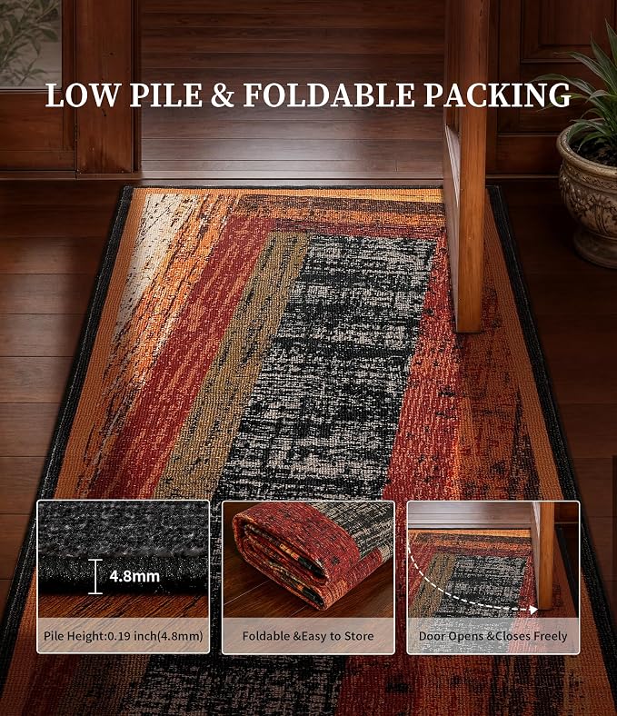 Brown Geometric Woody Area Rug 3x5 for Bedroom,Retro Farmhouse Rugs Washable,Vintage Rug Non Slip, Boho Area Rug for Kitchen,Dining Room,Living Room