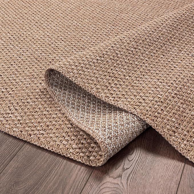 CAMILSON Easy Jute Rug 4x6, Indoor Outdoor Natural Color Farmhouse Area Rugs for Living Room Patio and Kitchen Rug, Solid Boho Woven Design, Easy-Cleaning, Washable Outside Carpet Alfombras (4 x 6)