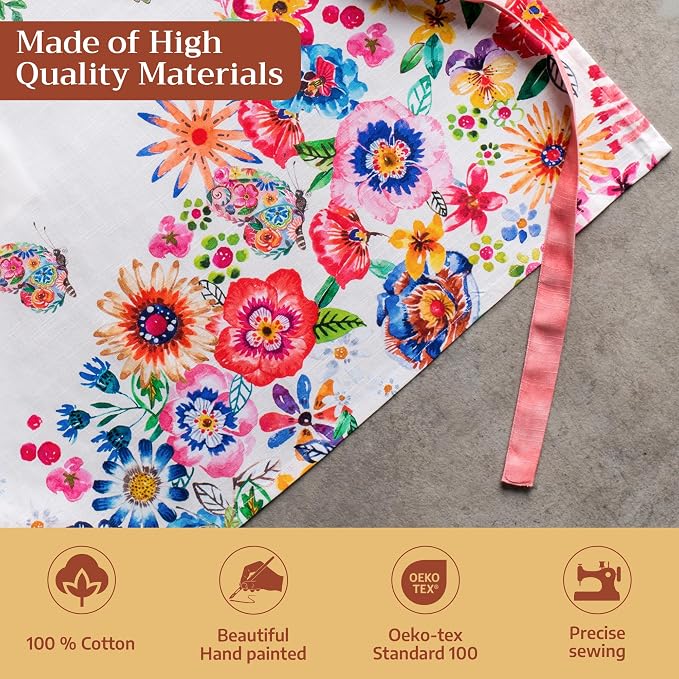 Maison d' Hermine Aprons for women with Pocket 100% Cotton (27.50"x31.50") | Adjustable Neck Strap & long ties Apron Men Chef Wedding Cooking Gardening Server Maid