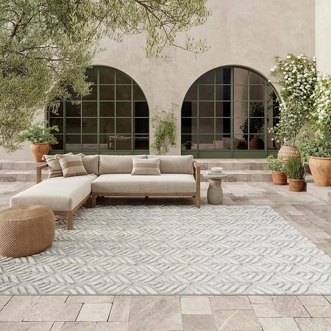Nourison Home Aloha Grey 9' x 12' Area Rug - Easy Clean, Non Shedding, Bed Room, Living Room, Dining Room, Kitchen (9' x 12')