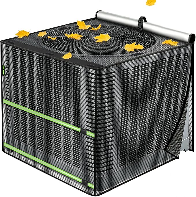 2 in 1 Full Mesh Air Conditioner Cover with Roll-Up Waterproof Top-Heavy Duty 420D Oxford, Breathable Outdoor AC Unit Defender for All Season, Anti-UV, Windproof, Easy Install, 36"W x 36"D x 40"H