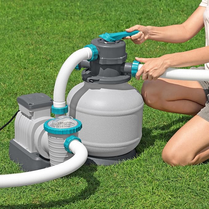 Bestway 2,200 GPH Above Ground Swimming Pool Sand Filter Pump | Compatible with Pools: 300 to 14,400 Gallons, Corrosion-Resistant Tank, Pre-Assembled, Low-Maintenance Pump with Adapters