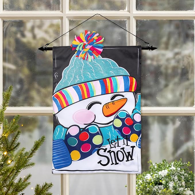 Evergreen Let It Snow-Man Garden Flags 12"x18" Double Sided, Welcome Flags for Outside, Winter Yard Flags, Christmas Decorations for Home, Porch, Yard