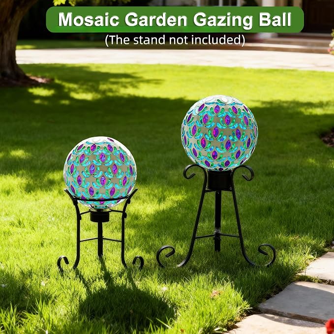VOREEN 8” Mosaic Glass Gazing Ball — Purple Teal & Green Garden Sphere, Weather-Resistant Outdoor Yard & Patio Decoration, Fade-Free, Four-Season Use