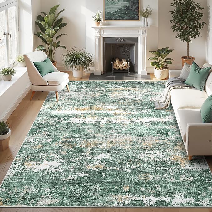 ROYHOME 8x10 Area Rugs Machine Washable Rug for Living Room, Green | Modern Abstract Carpet for Bedroom Farmhouse Indoor Large Floor Carpet with Non Slip Backing Stain Resistant