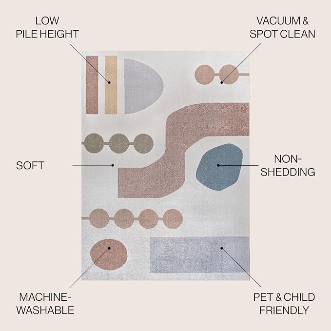 JONATHAN Y Machine Washable Cream/Multi Indoor Area Rug 5X8 ft, Riley Abstract Coastal Contemporary for Living Room, Bedroom, Kitchen, Office, Easy-Cleaning, Pet-Friendly, Non-Shedding WSH308A-5