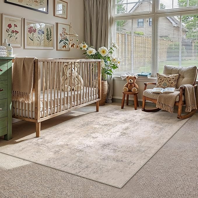 3x5 Beige Modern Abstract Washable Area Rug for Entryway | Low Pile, Non Slip, Modern Abstract Style, Soft Indoor Rug for Entryway, Kitchen, Bathroom, Door Mat, Home Decor