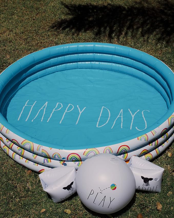 Rae Dunn x CocoNut Float Mini Pool with Rainbow Graphics, Happy Days Theme | Inflatable swimming pool for kids, splash design, easy setup, great backyard fun, durable, perfect for summer parties