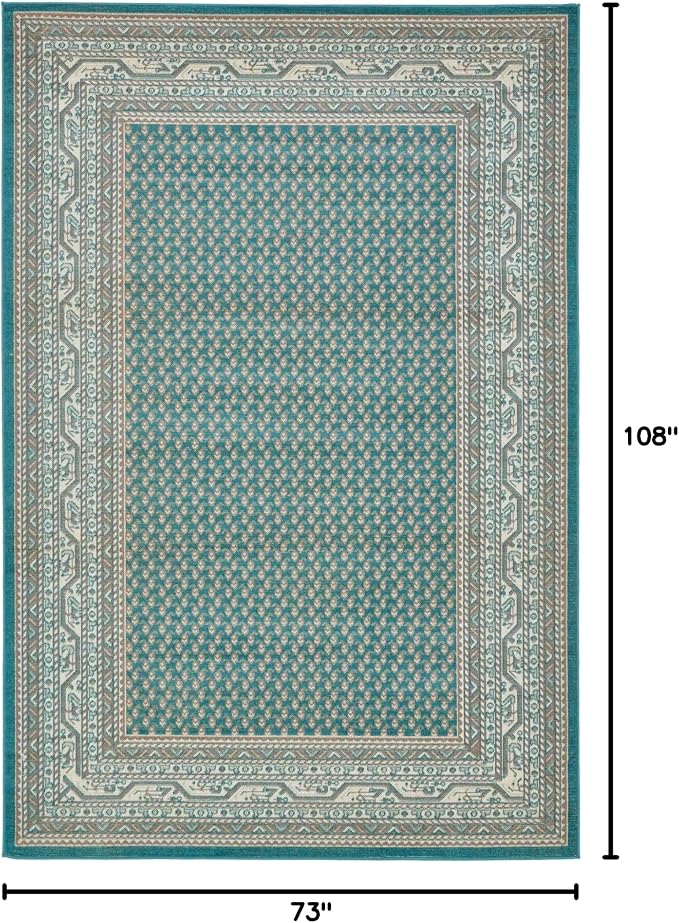Unique Loom Williamsburg Collection Traditional Border with Dotted Center Area Rug, Rectangular 6' 1" x 9' 0", Teal/Beige