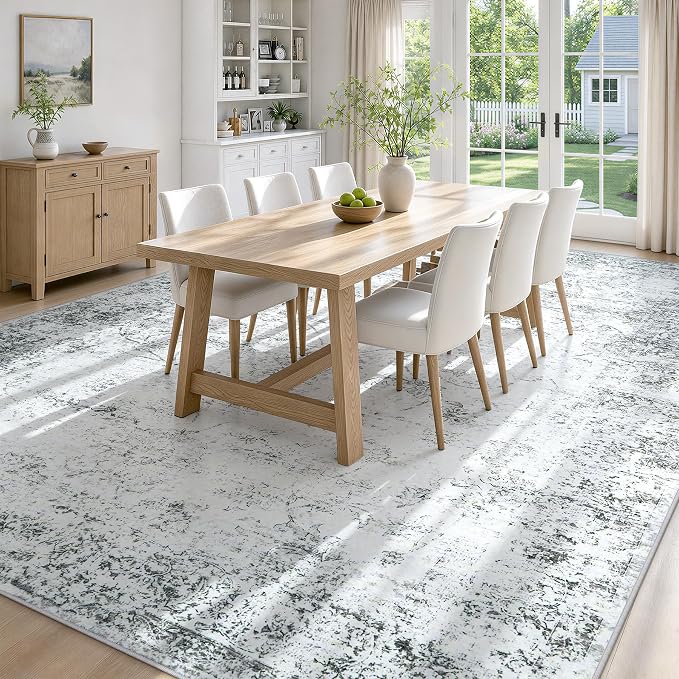 9x12 Washable Area Rug Modern Abstract for Living Room Bedroom Gray | Soft Indoor Carpet,Anti-skid Backing,Water Repellent,Non-shedding, Suitable for bedroom dining farmhouse nursery home office