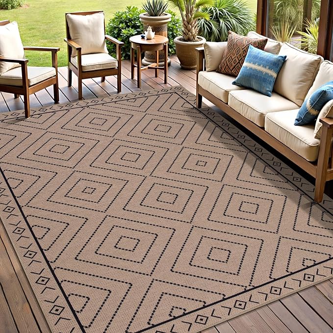 Tangsoo Modern Easy Jute Rug 5x7 Large Washable Area Rug for Dining Room,Geometric Ultra Thin Non-Slip Indoor Outdoor Rug,Farmhouse Carpet for Living Room Patio Bedroom