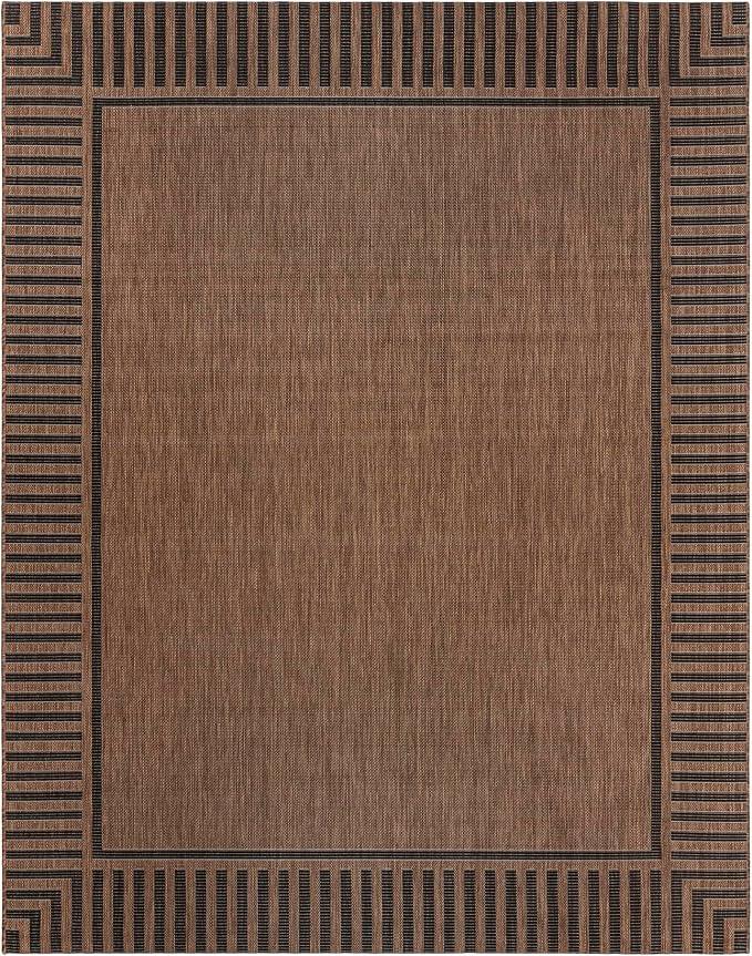 Gertmenian Indoor/Outdoor Flatweave Area Rug - 8x10 Large, Stain & UV Resistant, Ideal for Deck, Patio, Poolside, Mudroom - Klano Striped Havana, Black, 25413
