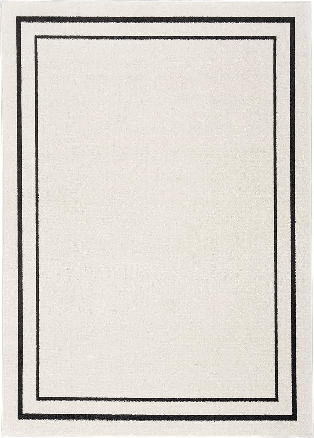 Nourison Home Nourison Essentials Ivory/Black 6' x 9' Area Rug - Easy Clean, Non Shedding, Bed Room, Living Room, Dining Room, Kitchen (6' x 9')