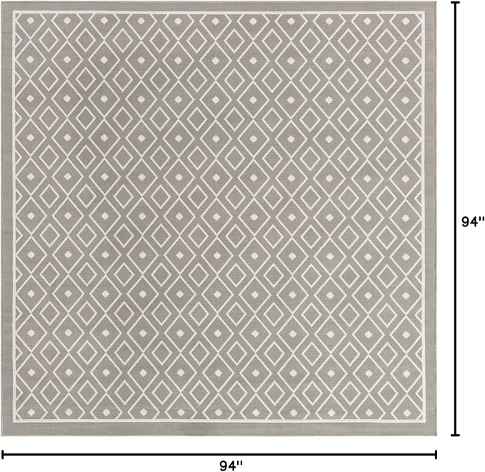 Unique Loom Outdoor Trellis Collection Area Rug - Kafes (7' 10" Square, Gray/ Ivory)