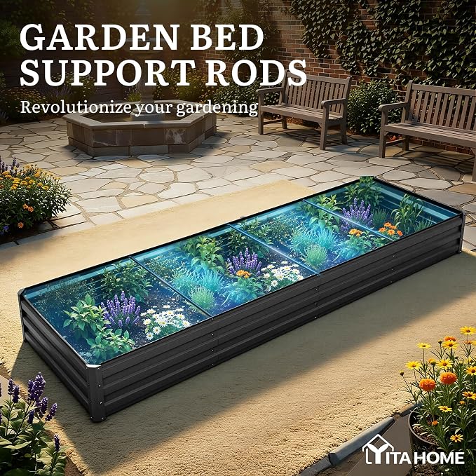 YITAHOME 12x4x1ft Galvanized Raised Garden Bed, Metal Planter Box with Safety Rubber, Gloves, Outdoor Flower Bed for Planting Plants Vegetables, Black