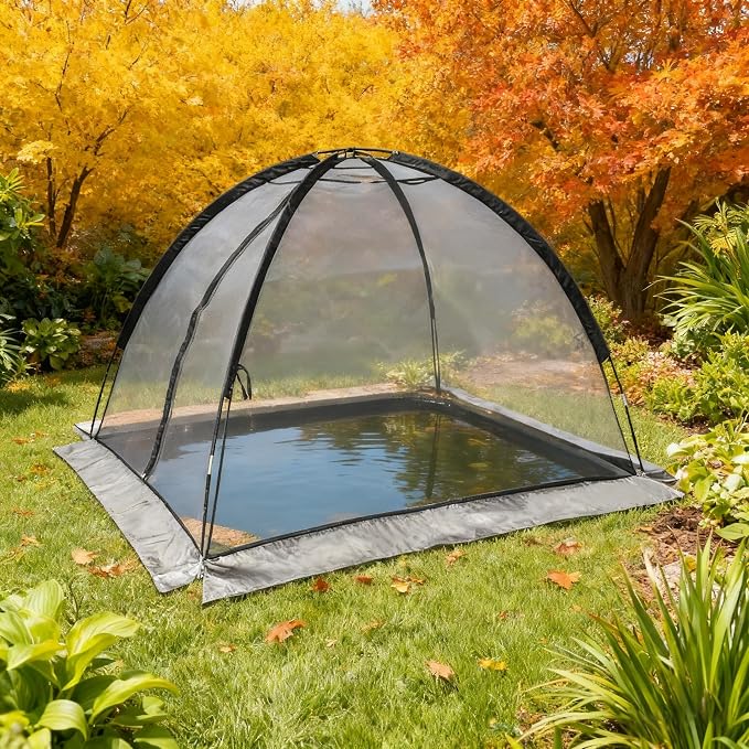 Doublehorse Pond Cover Net: Large 5 x 7 FT Heavy-Duty Dome Nylon Mesh for Outdoor Fish Koi Garden Winter Protection from Leaves & Debris Netting Plant Covering Tent with Zipper Stakes