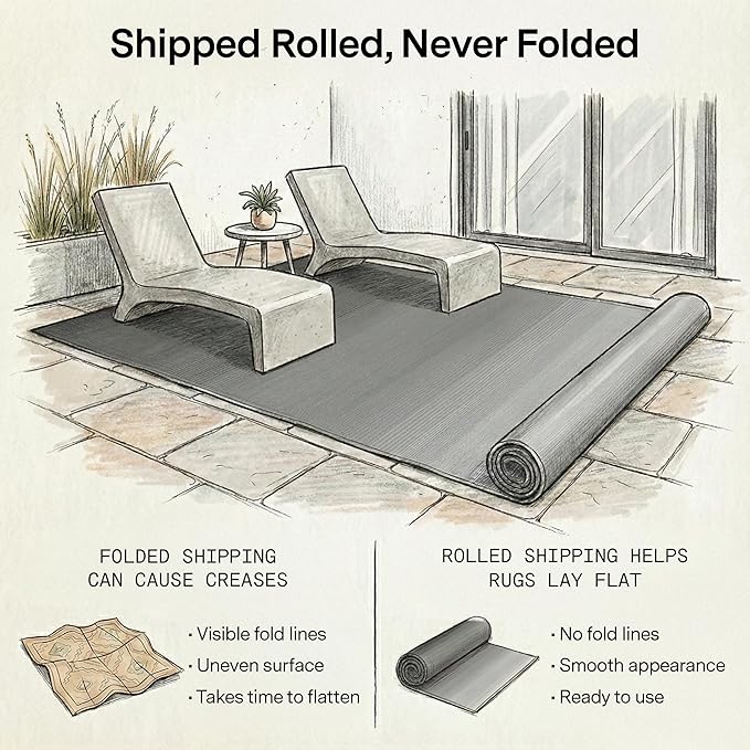 Fab Habitat Neutral Ombre Outdoor Rug - Waterproof, Fade Resistant, Crease-Free, Reversible - Premium Recycled Plastic - Patio Porch Balcony Deck - Big Sur Ash - 8x10 ft